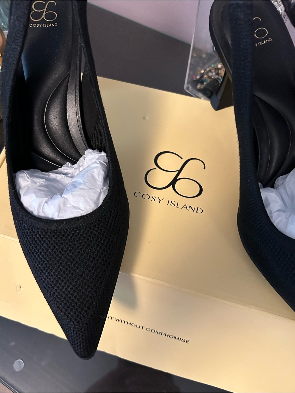 Cosy Island Black Pointed Knit Heels